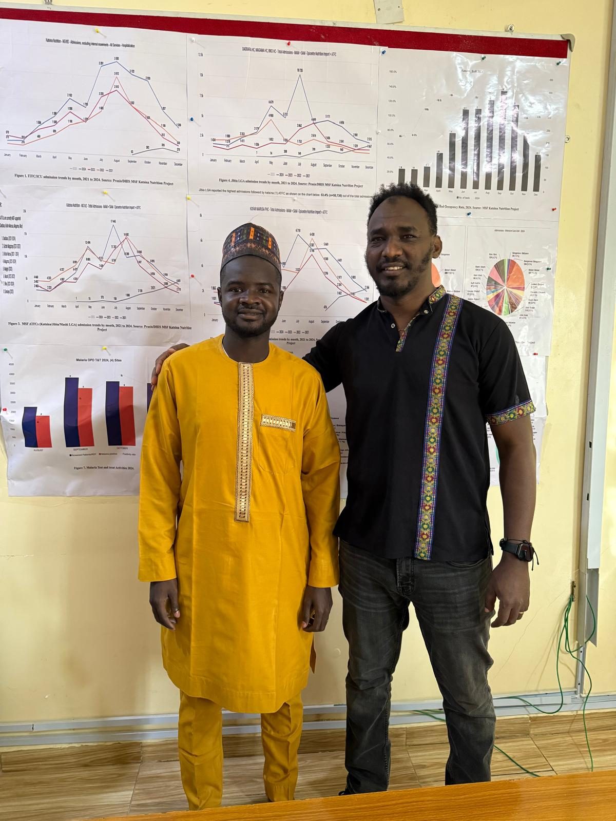 With a colleague beside a data display