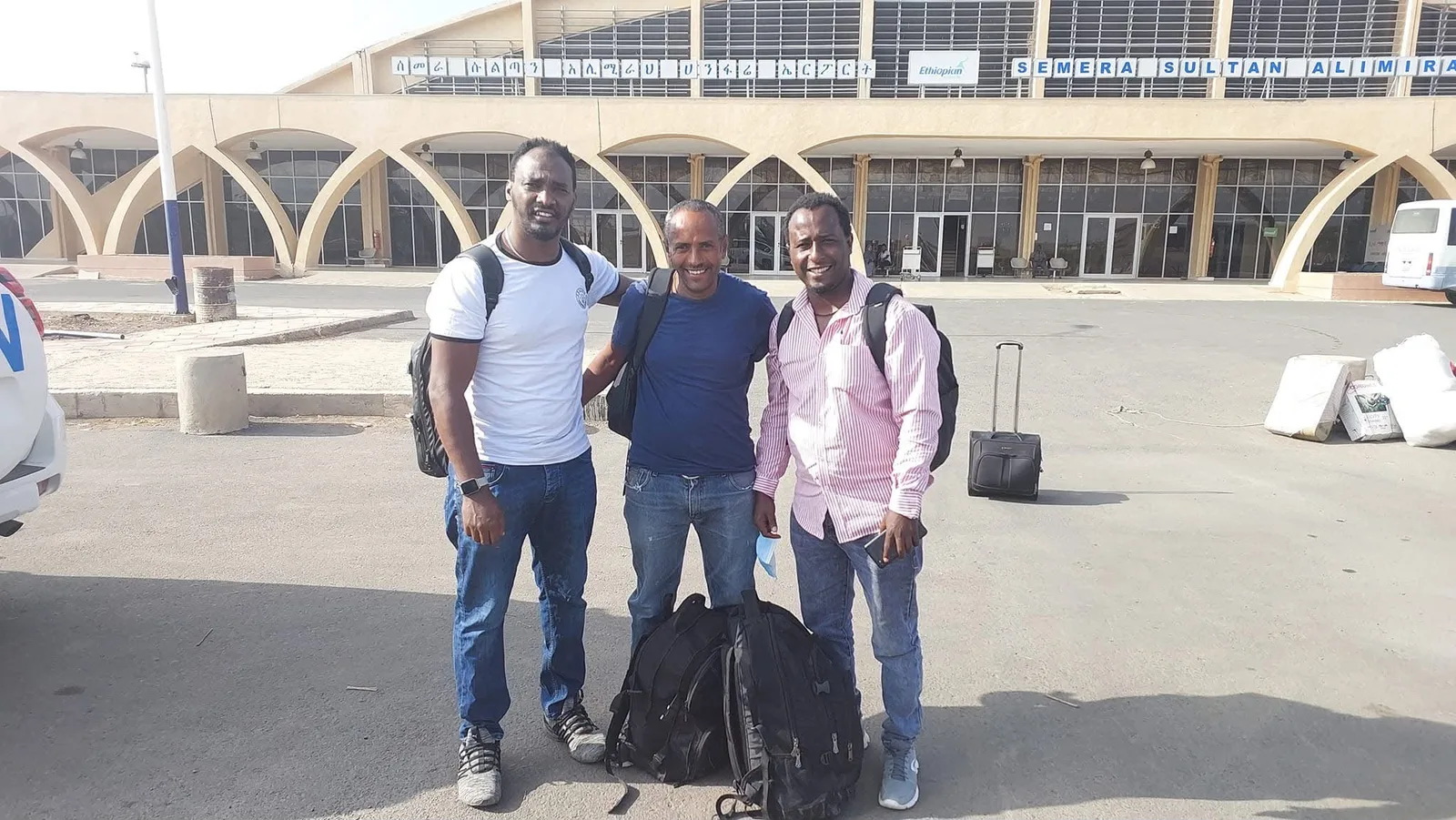 With colleagues at Semera airport, Ethiopia