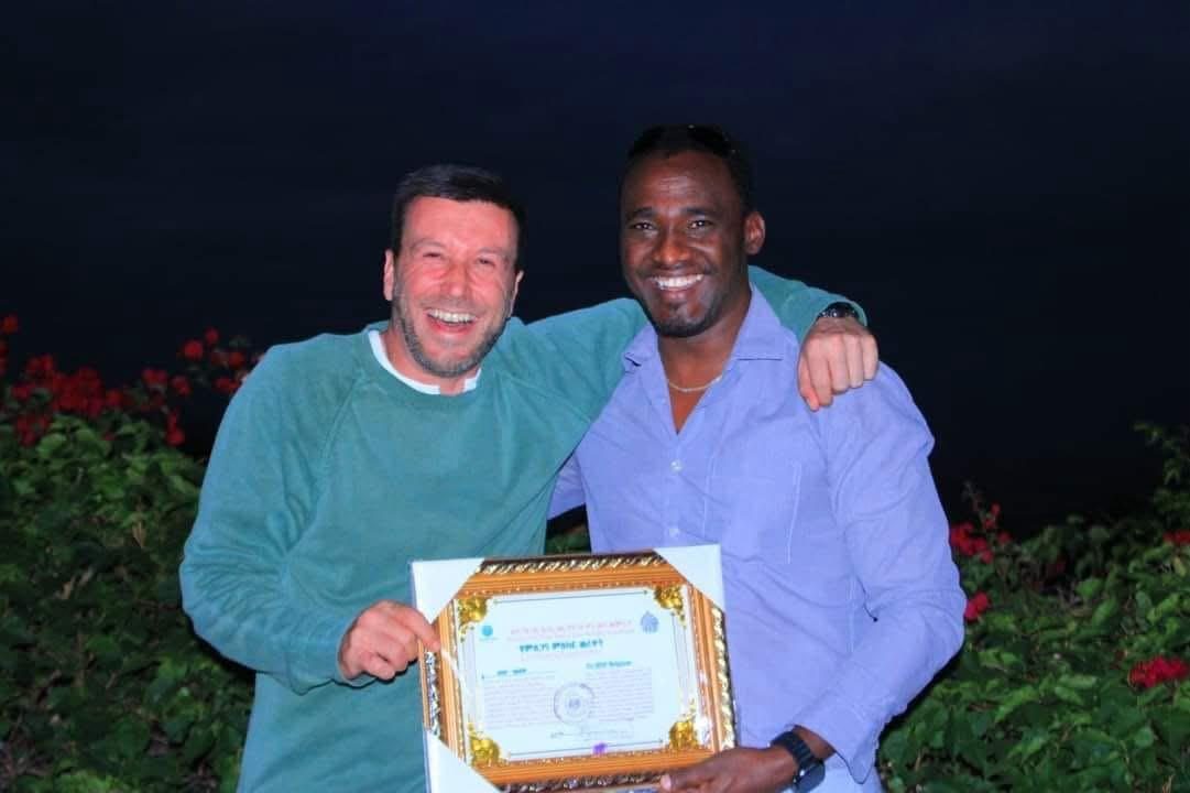 Certificate presentation with a colleague